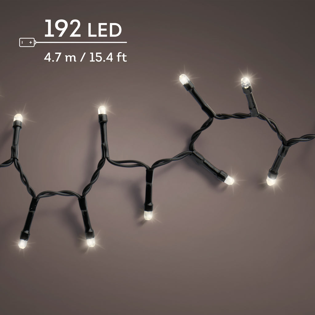 Outdoor 192 LED battery operated warm white lights on black cable
