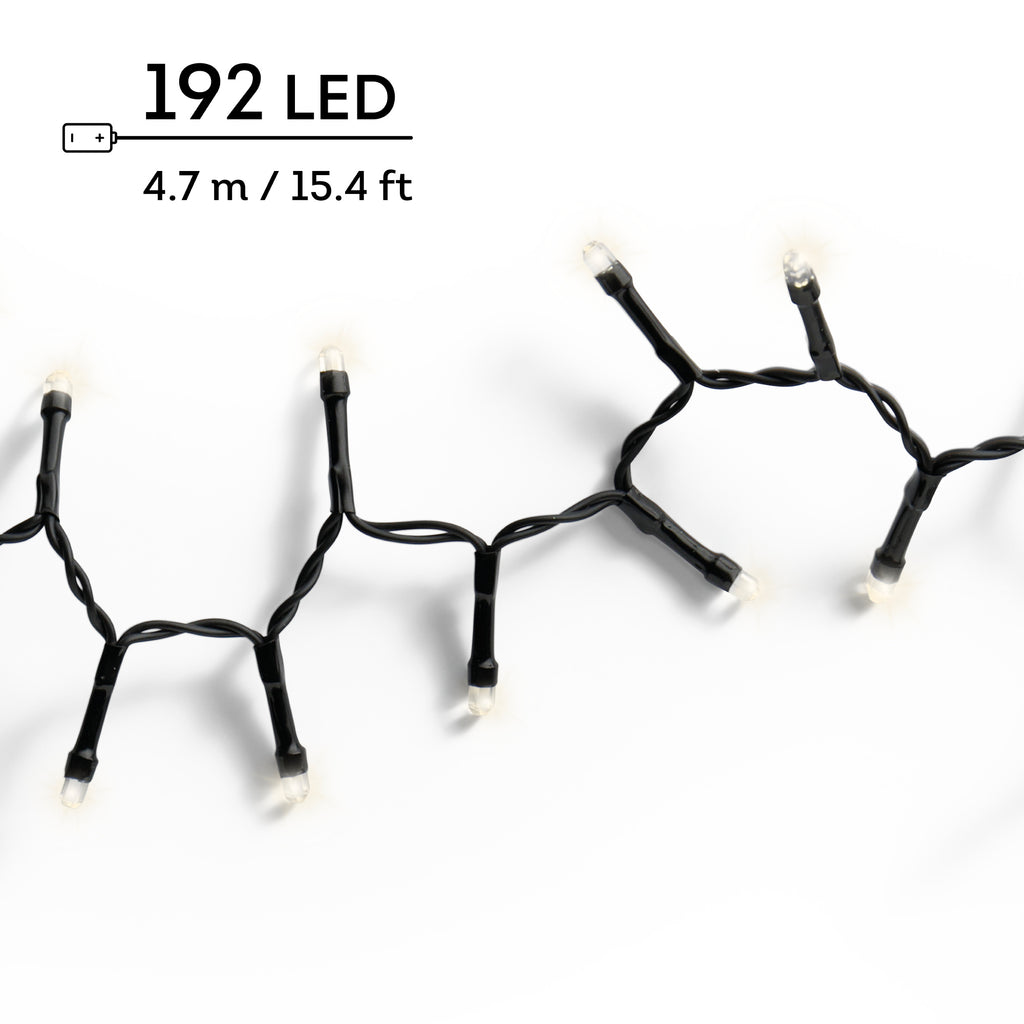 Outdoor 192 LED battery operated warm white lights on black cable