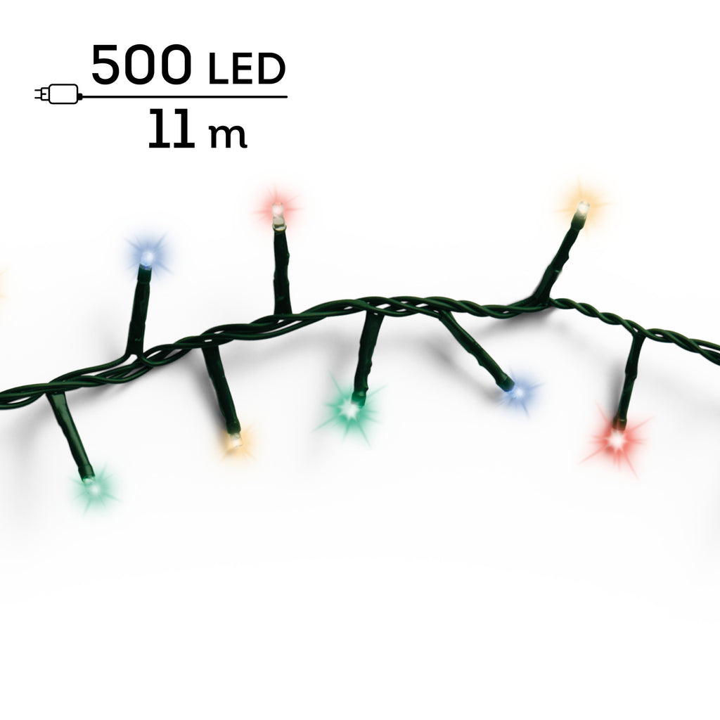 500 LED compact multi colour lights on green cable