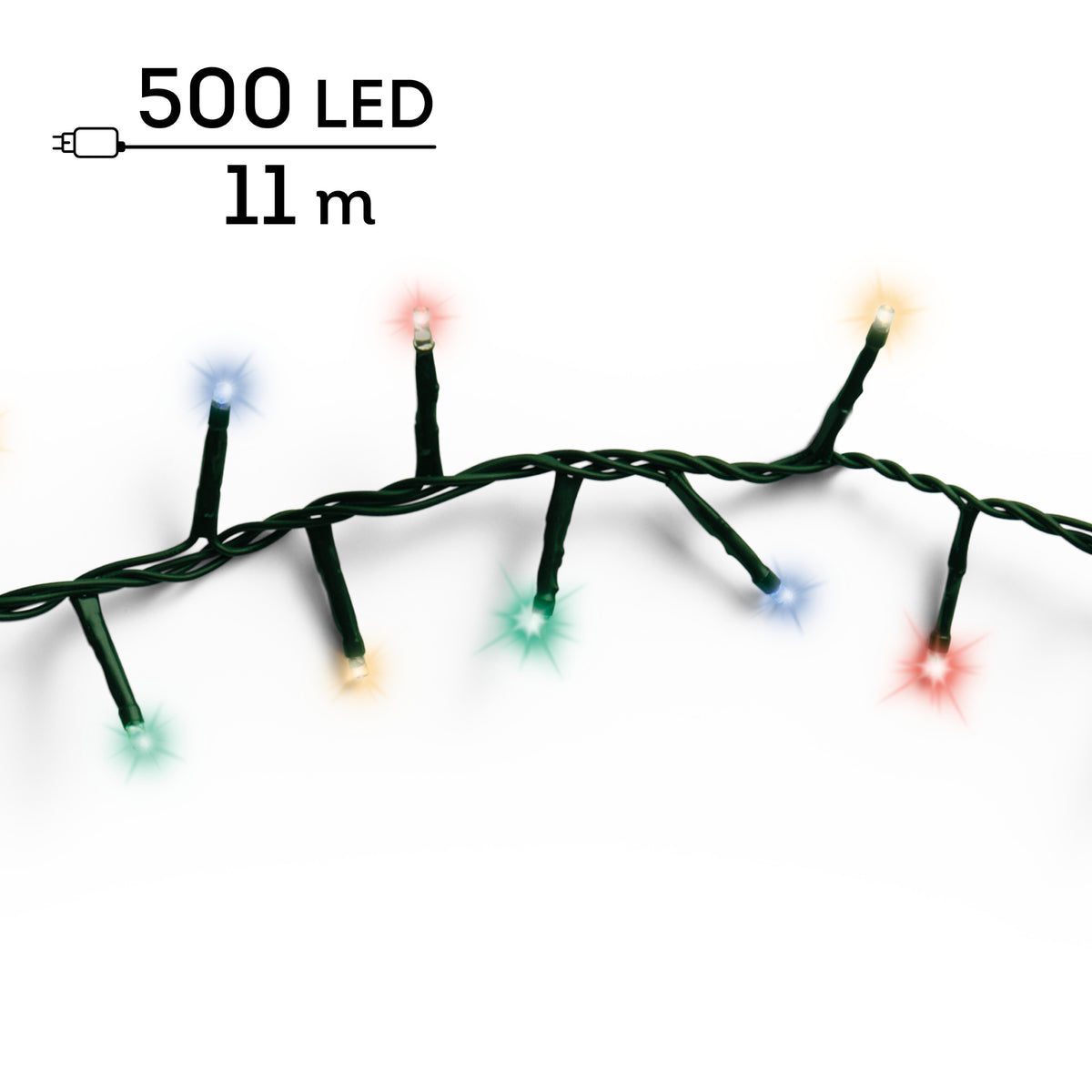 500 LED compact multi colour lights on green cable