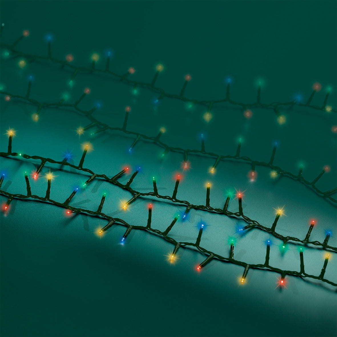1500 LED compact multi-coloured lights on green cable