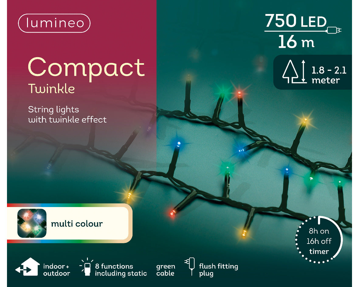 750 LED compact multi-coloured lights on green cable
