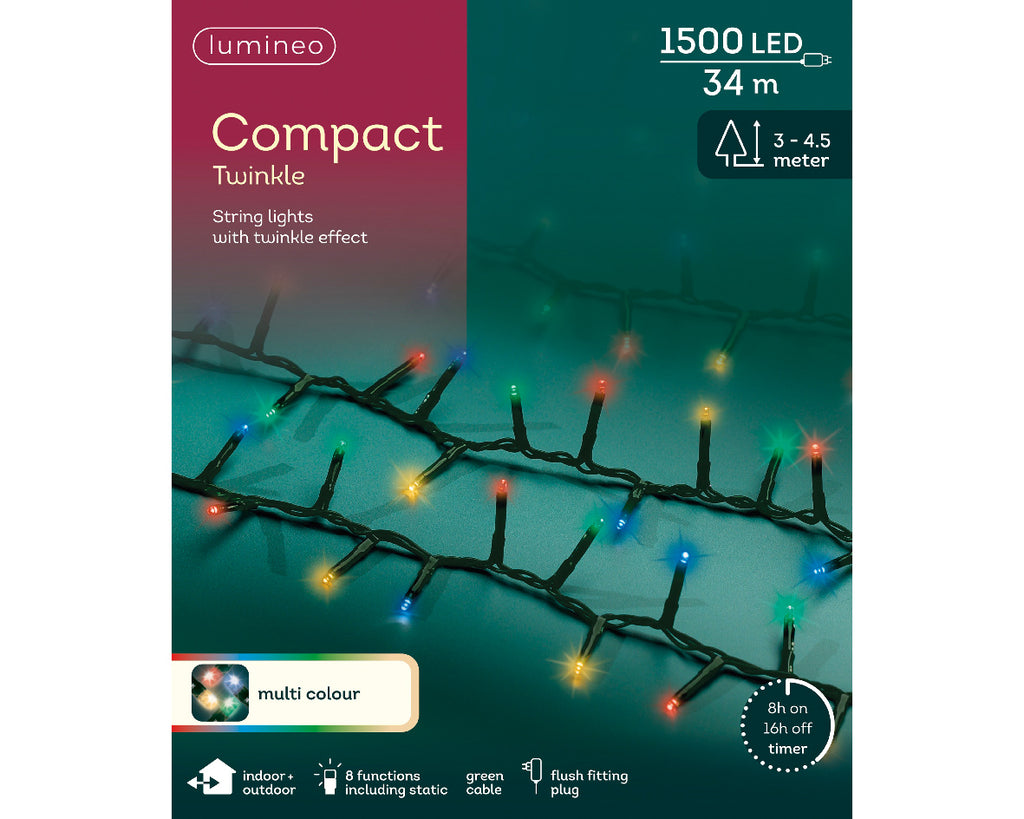 1500 LED compact multi-coloured lights on green cable