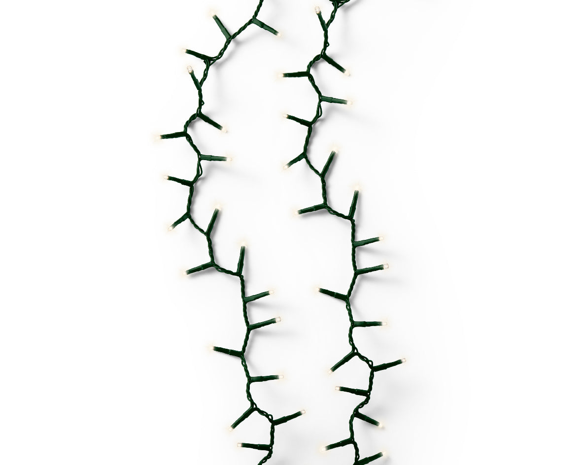 1000 LED compact warm white lights on green cable