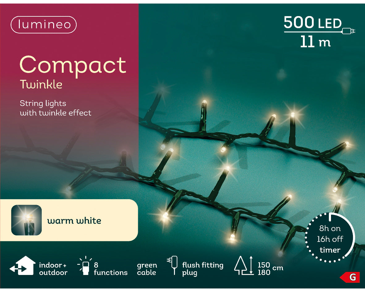 500 LED Compact Warm White Lights on Green Cable