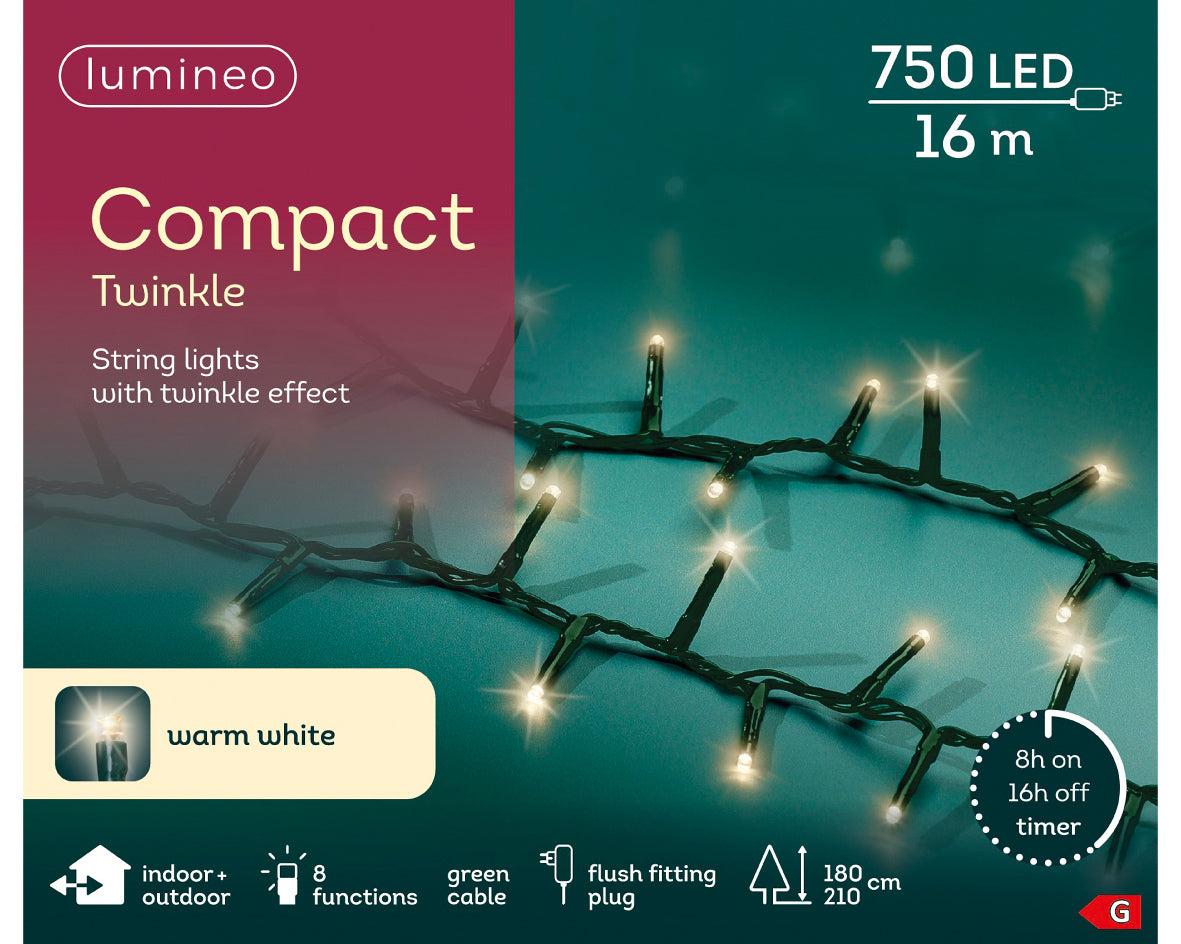 750 LED Compact warm white lights on green cable