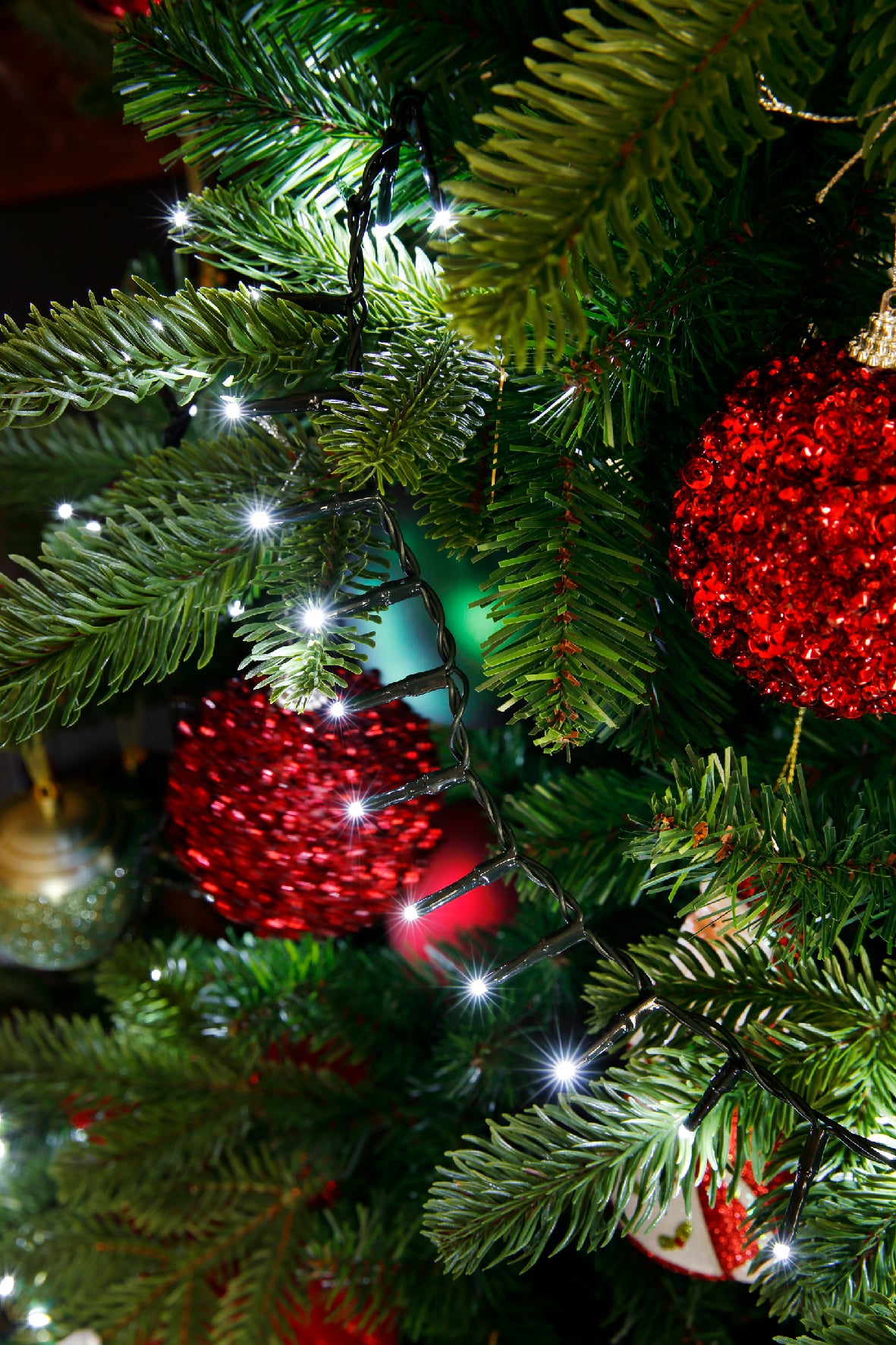 1500 LED compact cool white lights on green cable