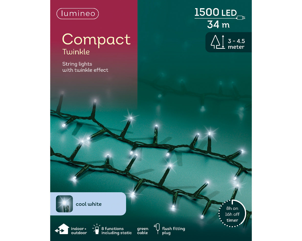1500 LED compact cool white lights on green cable