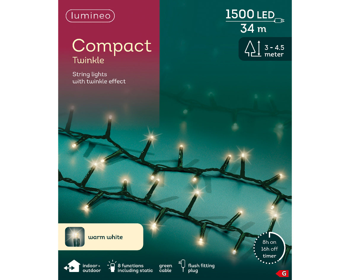 1500 LED Compact Warm White Lights on Green Cable