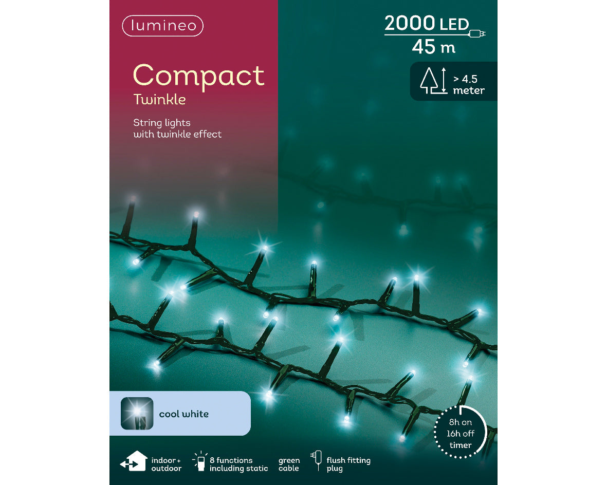 2000 LED compact cool white lights on green cable