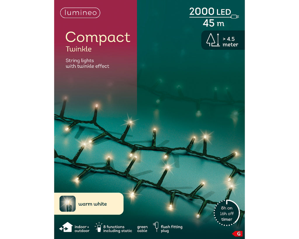 2000 LED Compact warm white lights on green cable