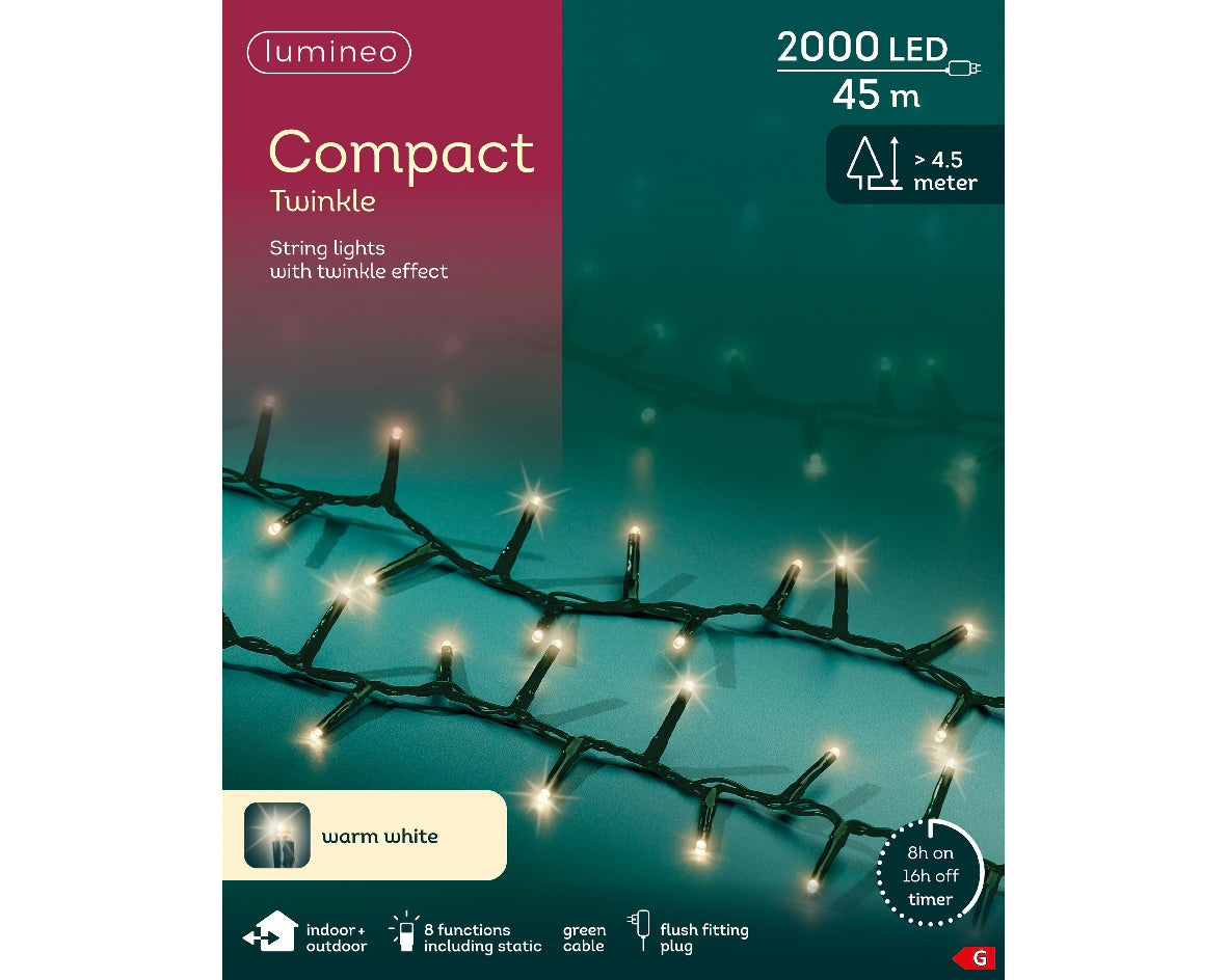 2000 LED Compact warm white lights on green cable