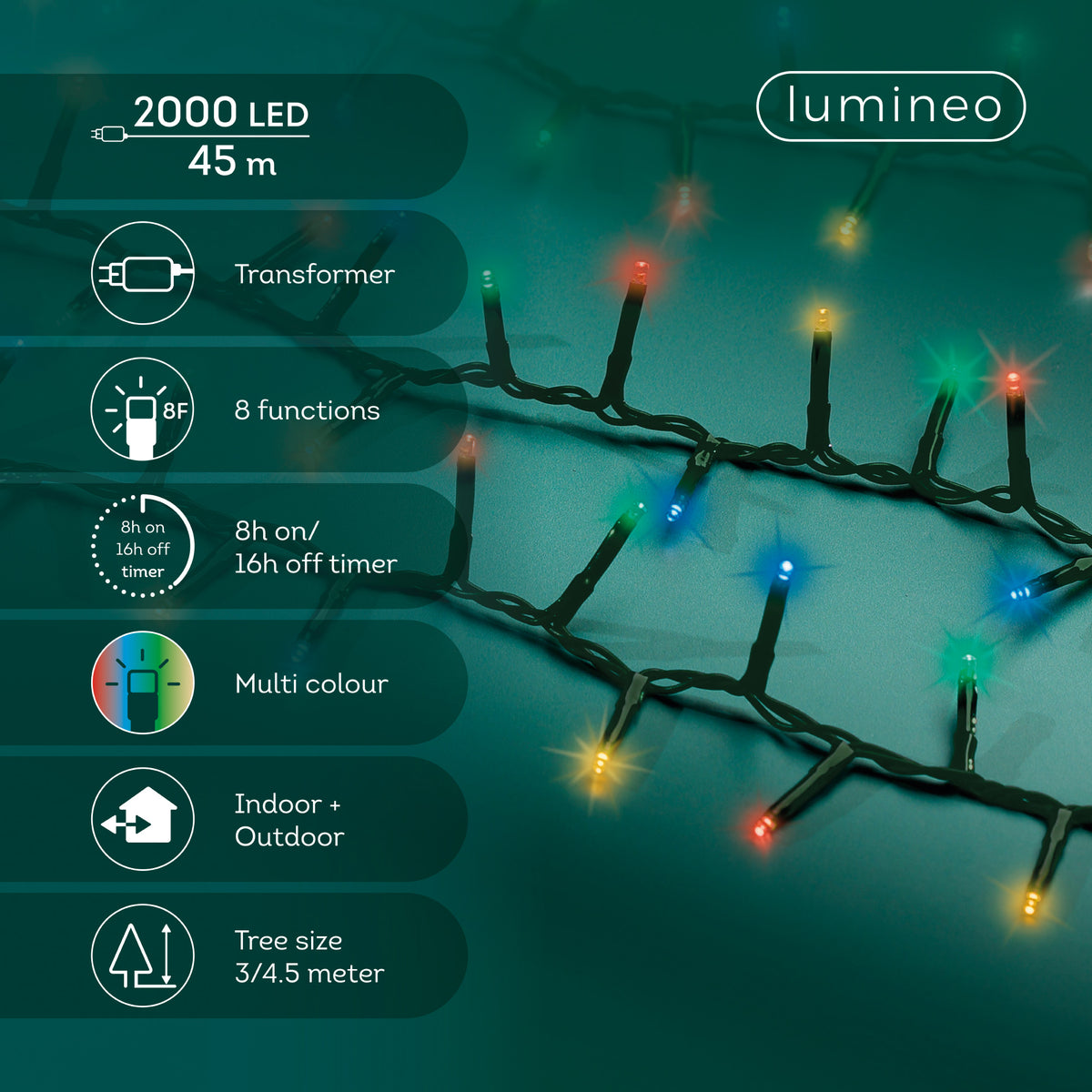 2000 LED Compact multi colour lights on green cable