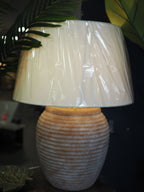 Terracotta ribbed table lamp with ivory shade