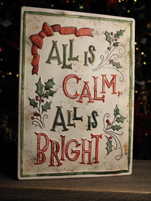 Metal Christmas cream and red plaque