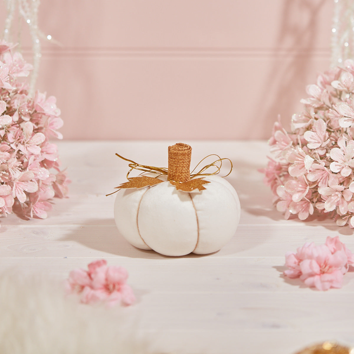 White velvet pumpkin with gold detail