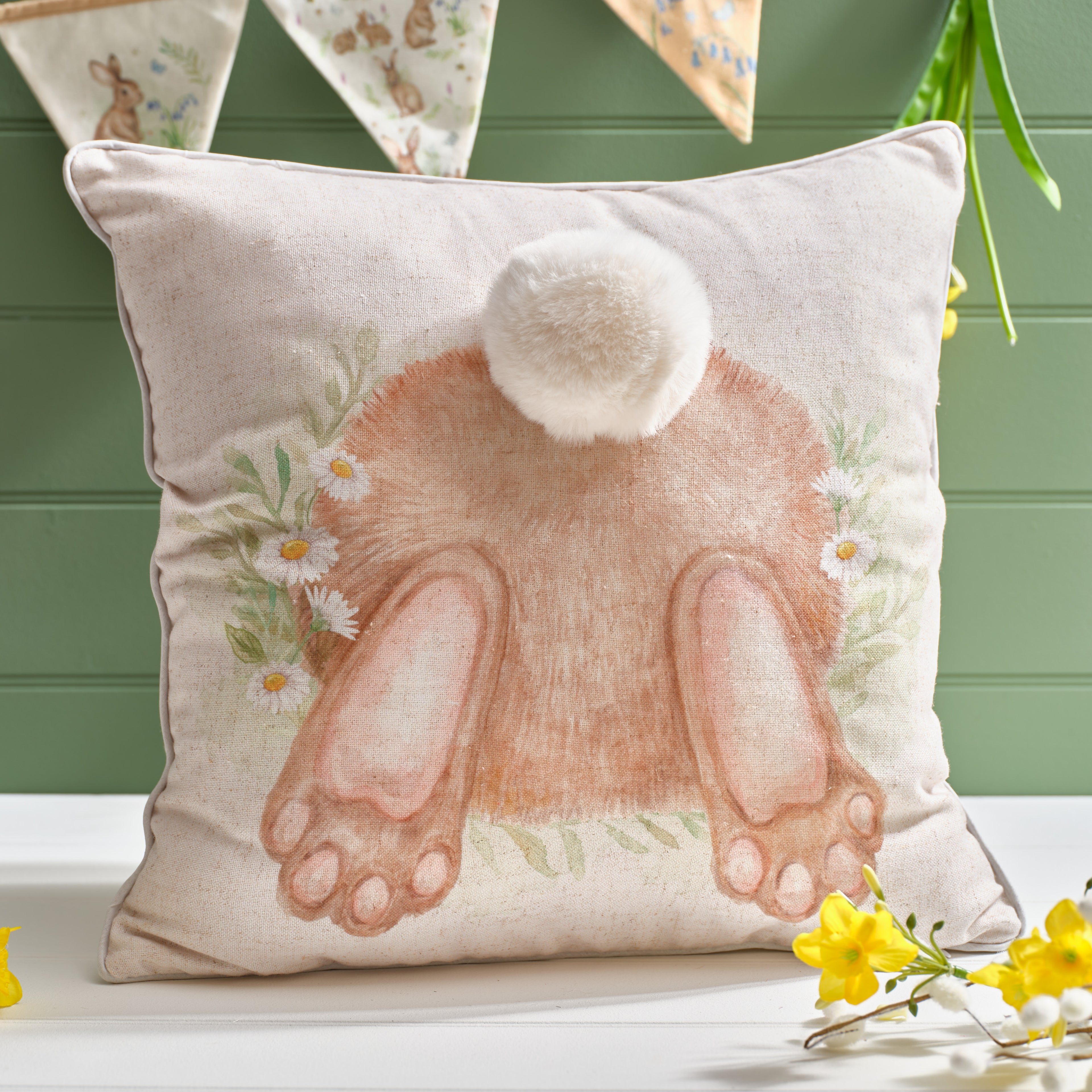 Linen blend bunny tail cushion