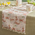 Bunny print table runner with pom pom detail