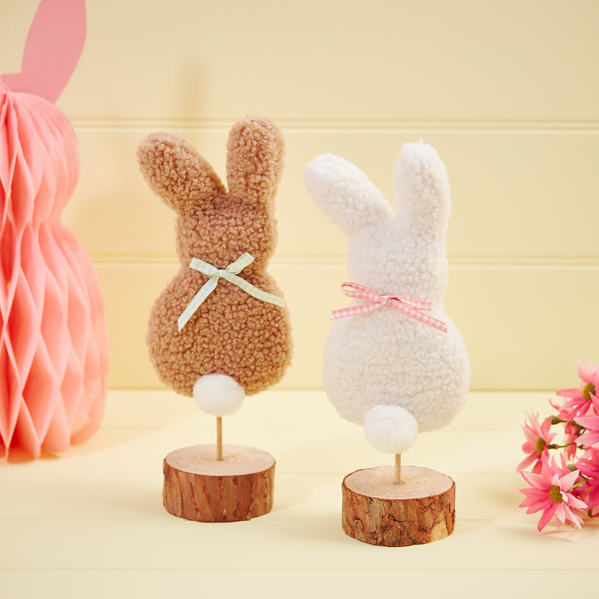 Fluffy bunny ornament with bunny tail and bow