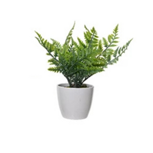 Faux plant in white pot