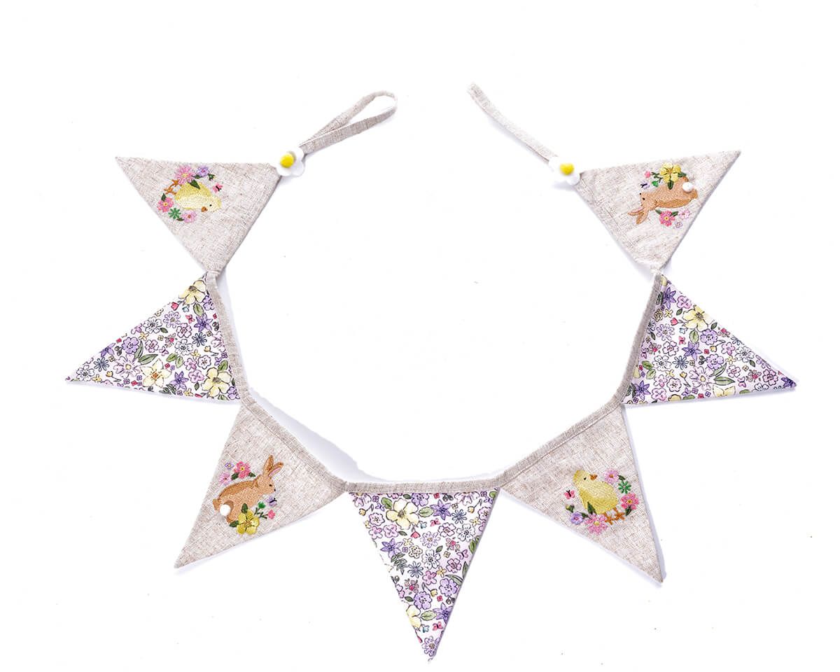 Bunny hops 7 fabric flag bunny and chick bunting with printing and embroidery
