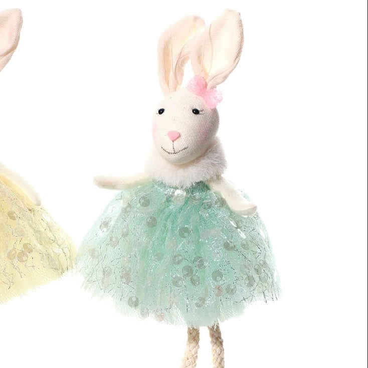 Sequin dress bunny shelf sitter with dangly legs (2 styles)