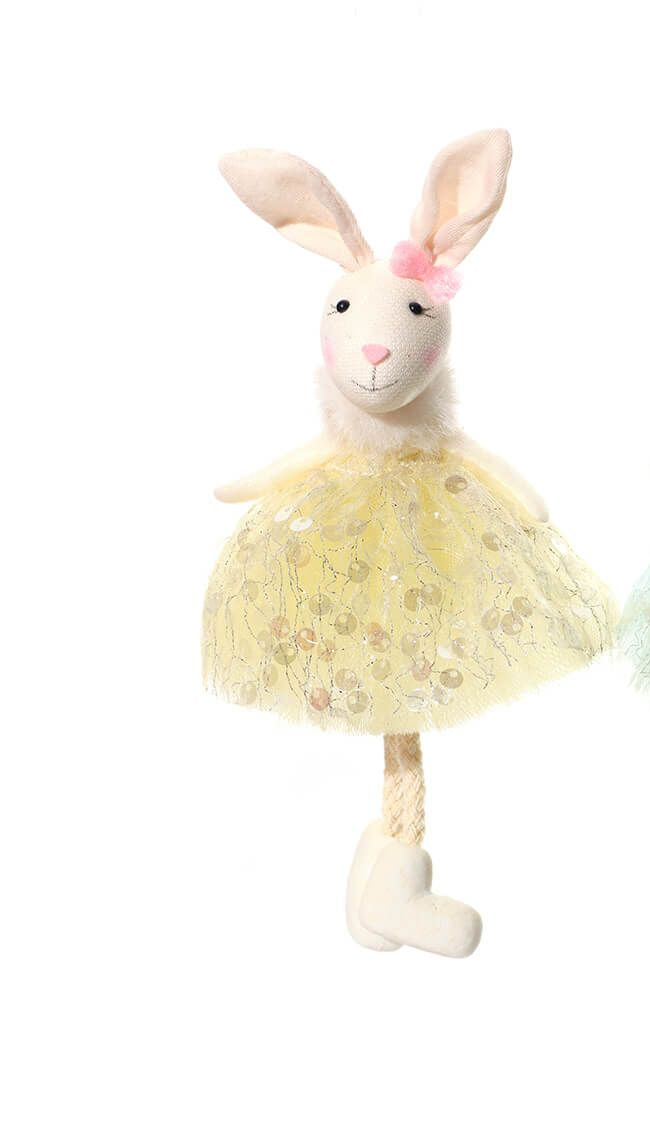 Sequin dress bunny shelf sitter with dangly legs (2 styles)