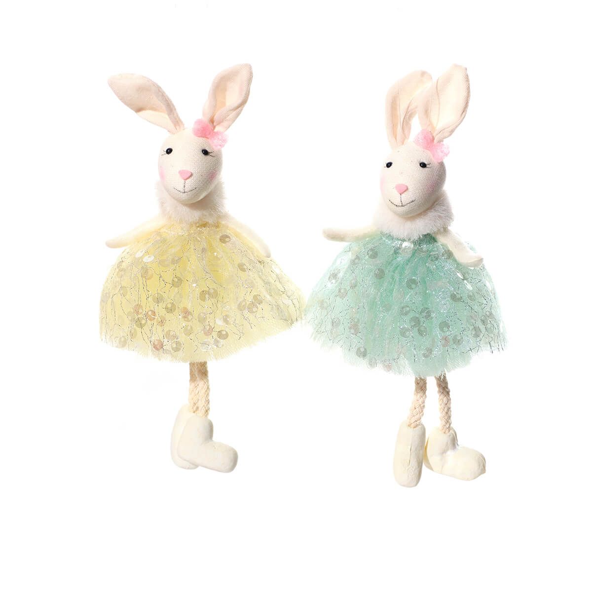 Sequin dress bunny shelf sitter with dangly legs (2 styles)