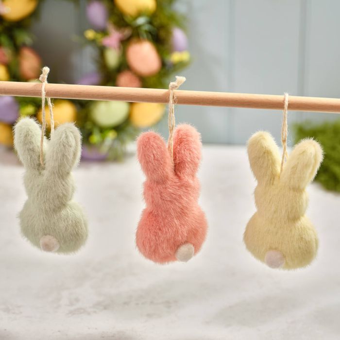 Soft bunny with pom pom tail hanging dec
