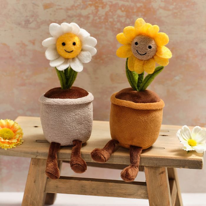 Cute potted daisy and sunflower shelf sitter