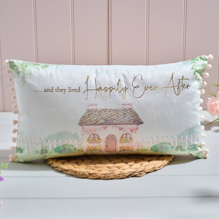 Happily ever after cushion with pom pom detail