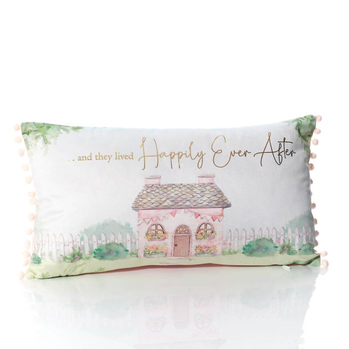 Happily ever after cushion with pom pom detail