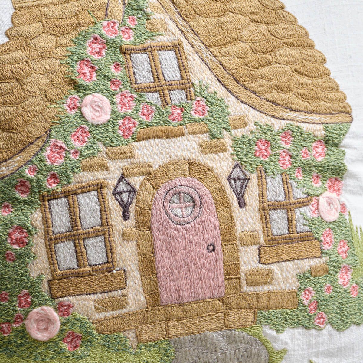 Rose cottage embroidered square cushion