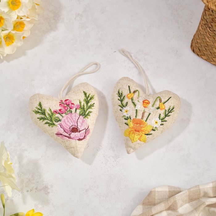 Floral embroidered linen blend heart