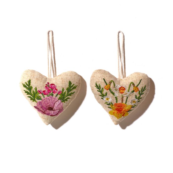 Floral embroidered linen blend heart