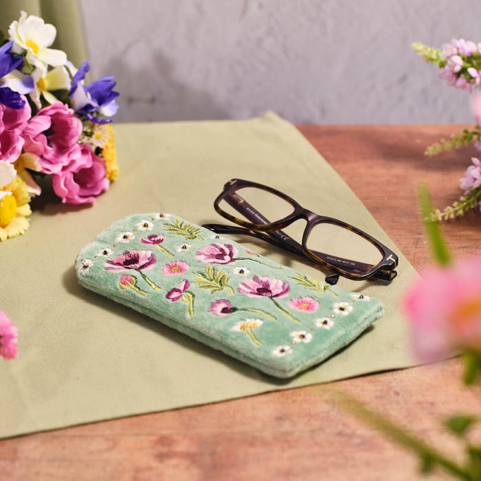 Velvet embroidered glasses case with glass beads