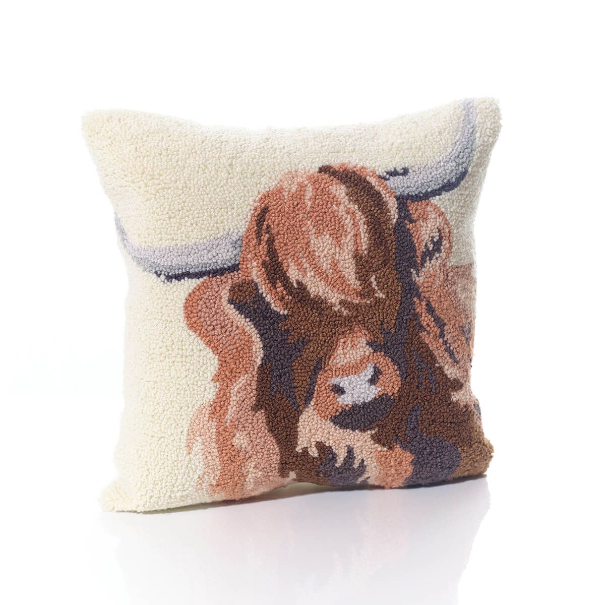Highland cow Dougal hooked cushion with zip