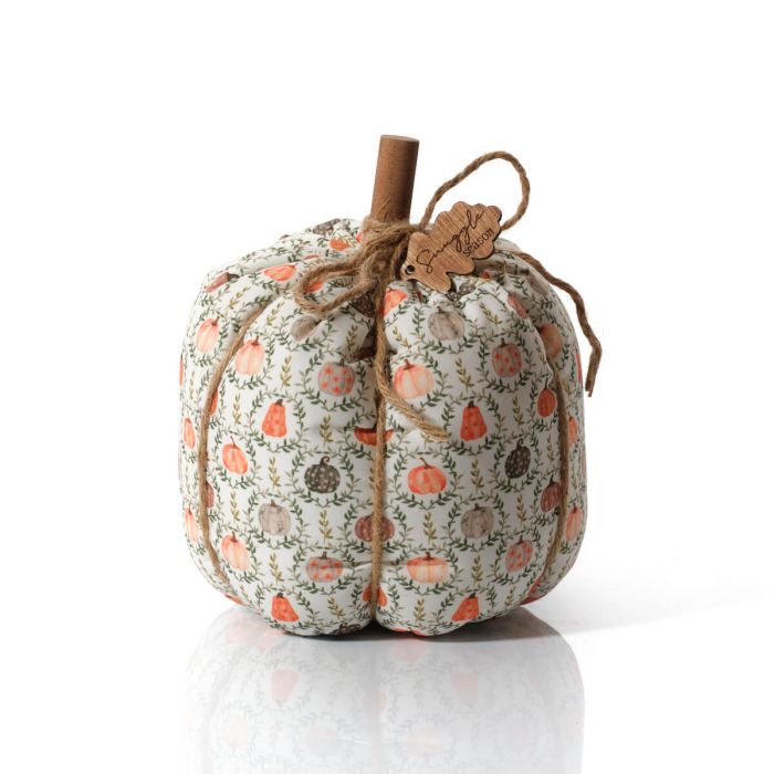 Harvest home pumpkin printed doorstop with wooden 'snuggle season' tag