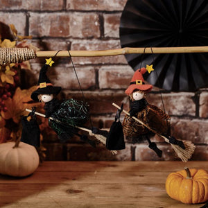 Spooktacular flying witch on broom hanging dec