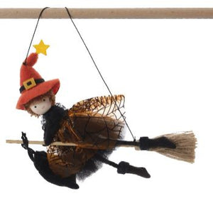 Spooktacular flying witch on broom hanging dec