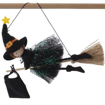 Spooktacular flying witch on broom hanging dec