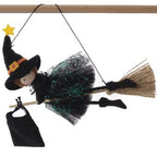 Spooktacular flying witch on broom hanging dec