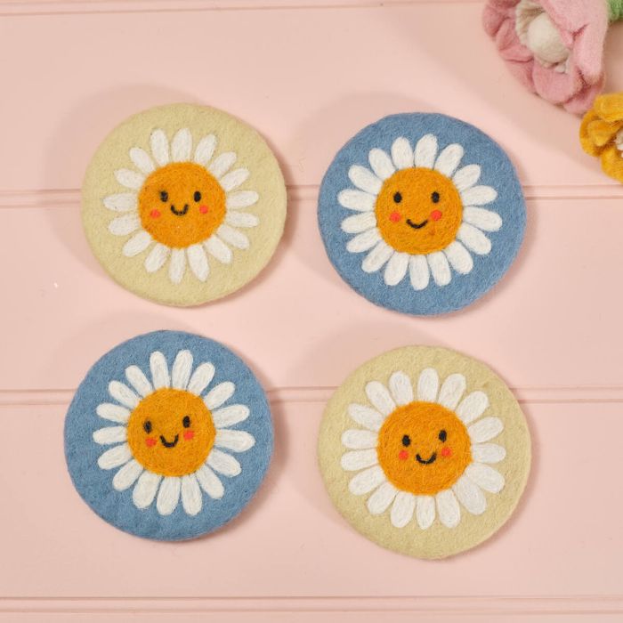 Love and kindness sunshine daisy felt coaster set
