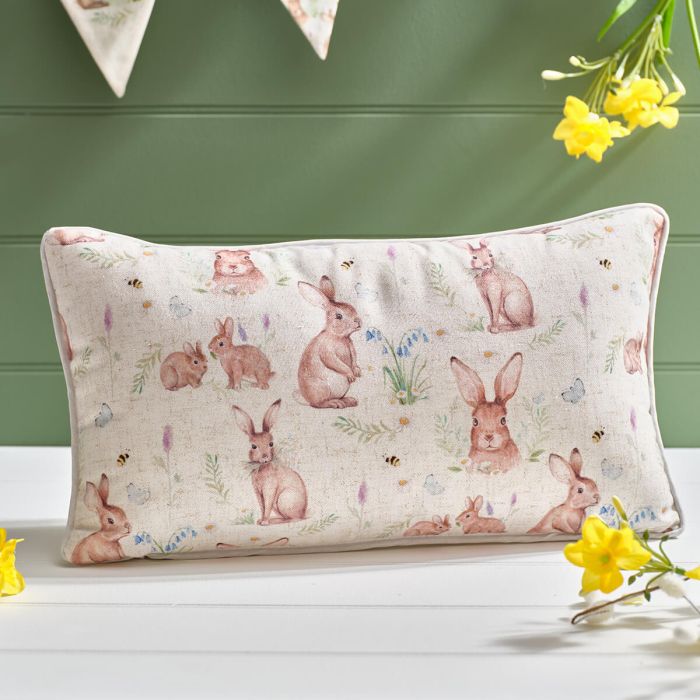Meadow Fields family bunny rectangular cushion