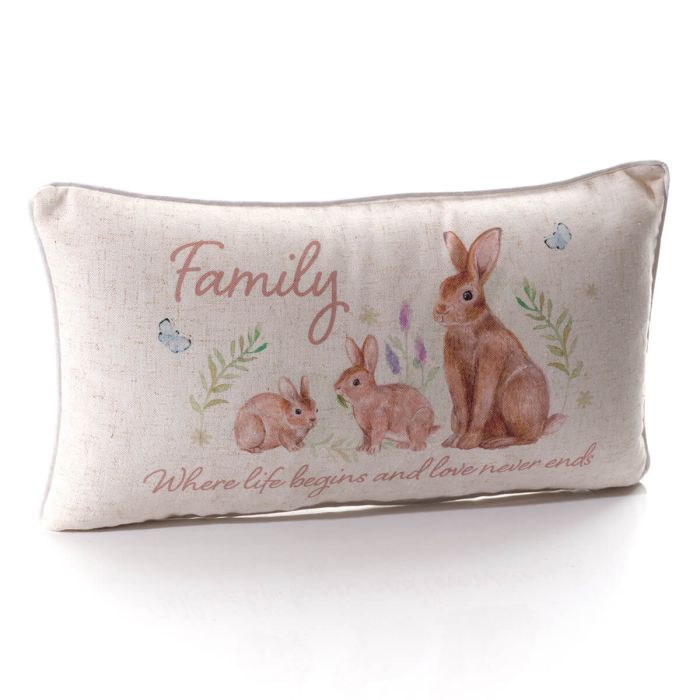Meadow Fields family bunny rectangular cushion