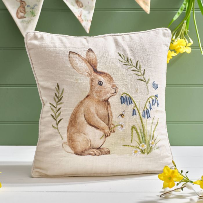 Bunny print cotton embroidered cushion