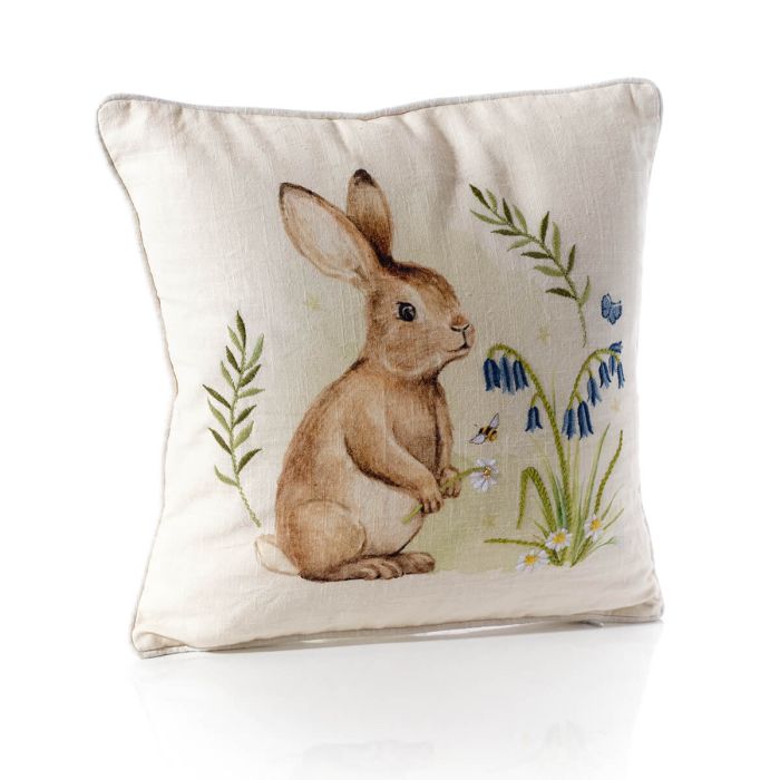 Bunny print cotton embroidered cushion