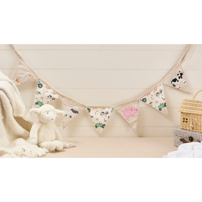 Mini farm animals embroidered bunting