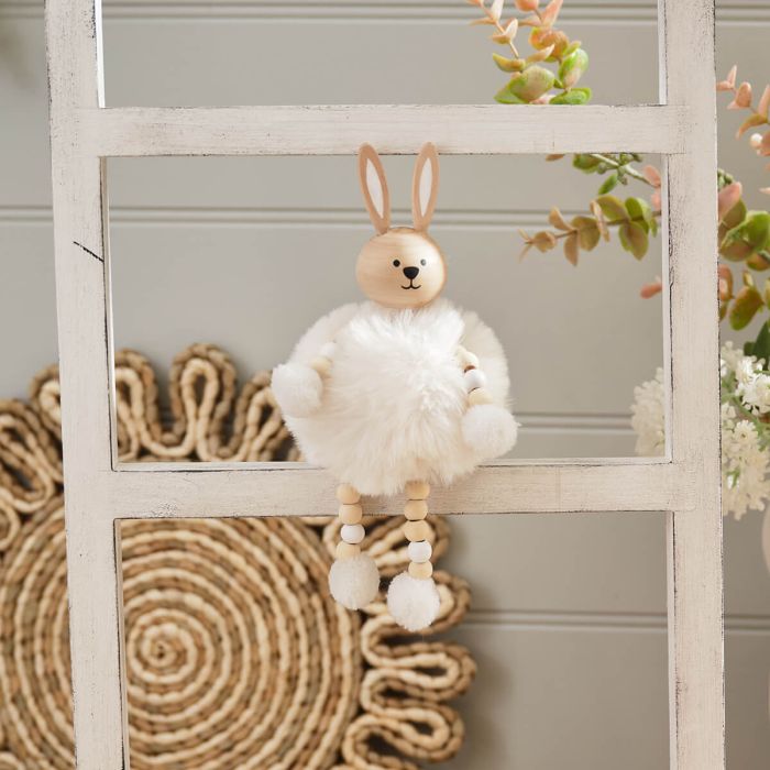 White pom pom bunny shelf sitter