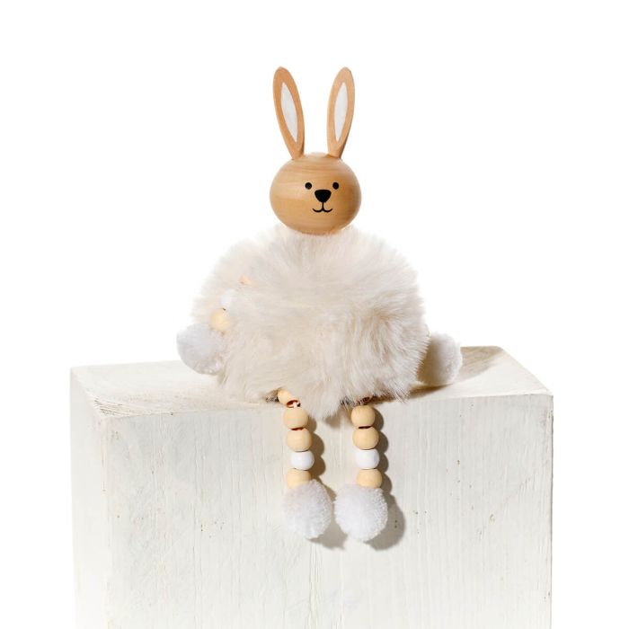 White pom pom bunny shelf sitter
